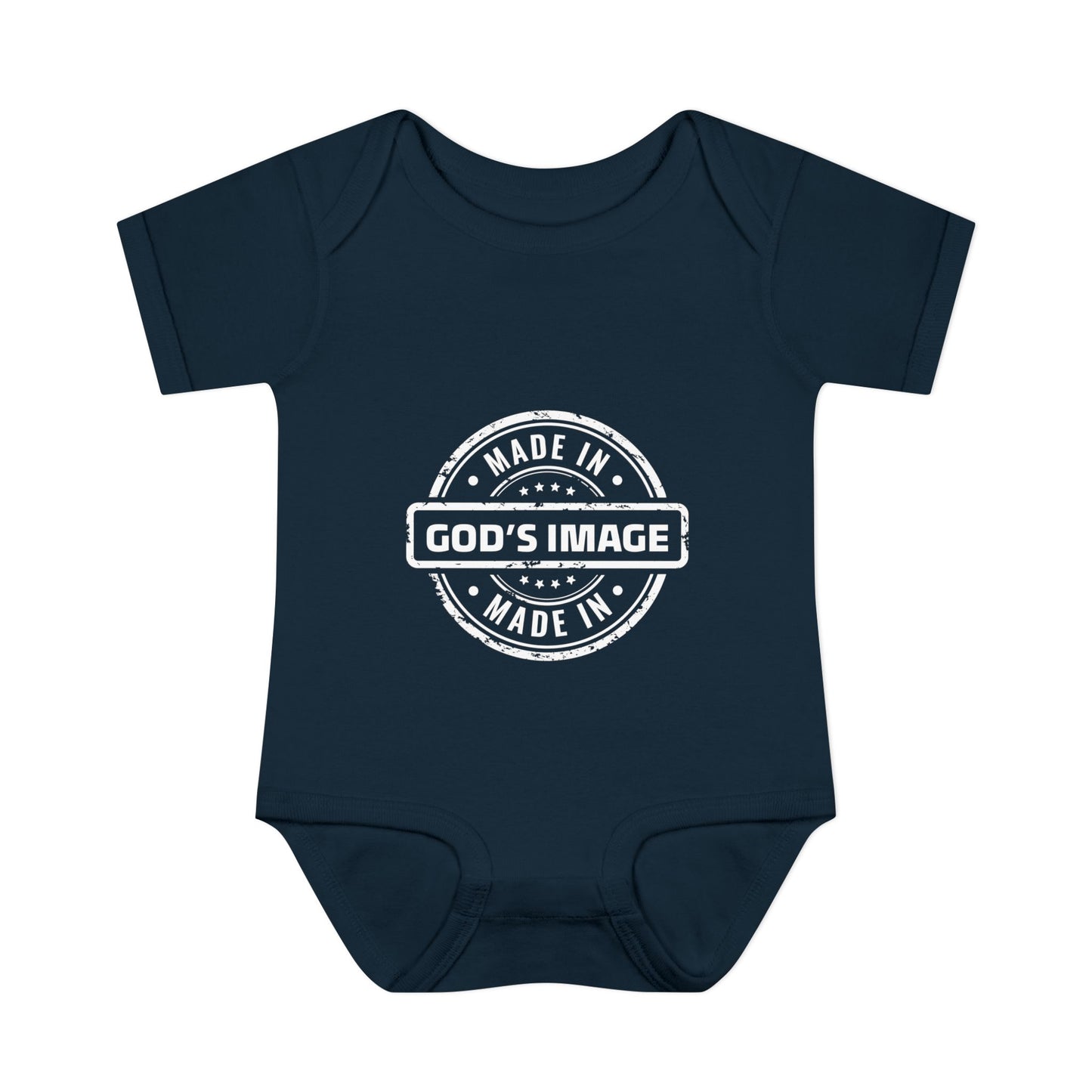 Made in God's Image Stamp Baby Onesie