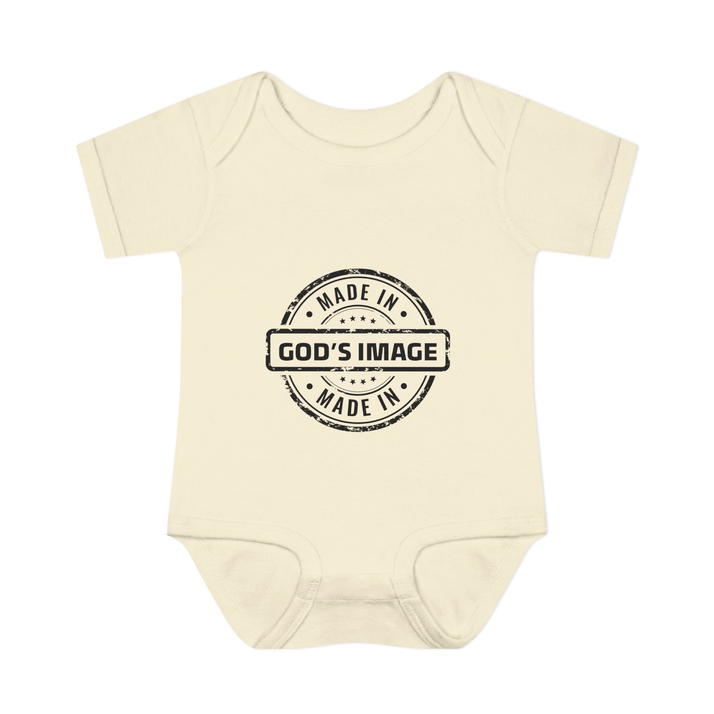 Made in God's Image Stamp Baby Onesie