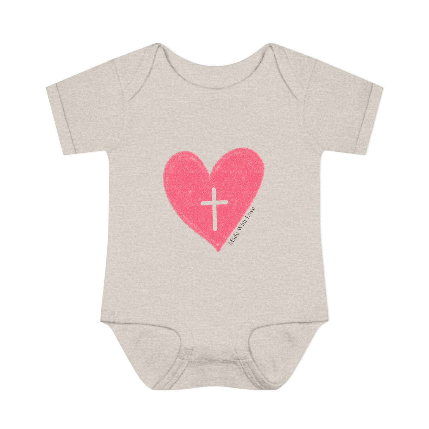 Made with Love Christian Cross Heart Heart Baby Onesie