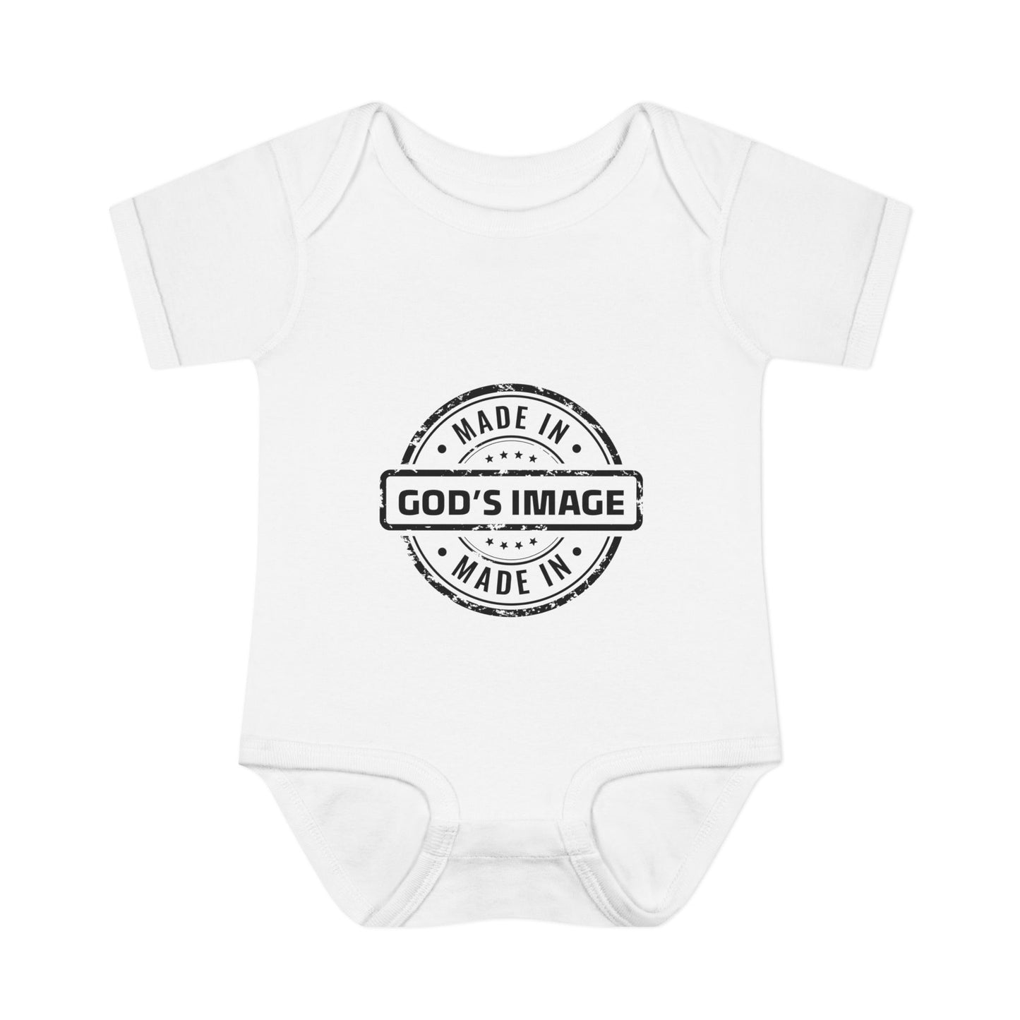 Made in God's Image Stamp Baby Onesie
