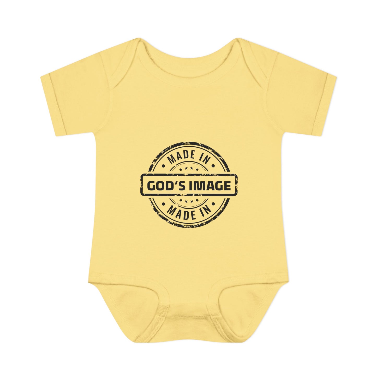 Made in God's Image Stamp Baby Onesie