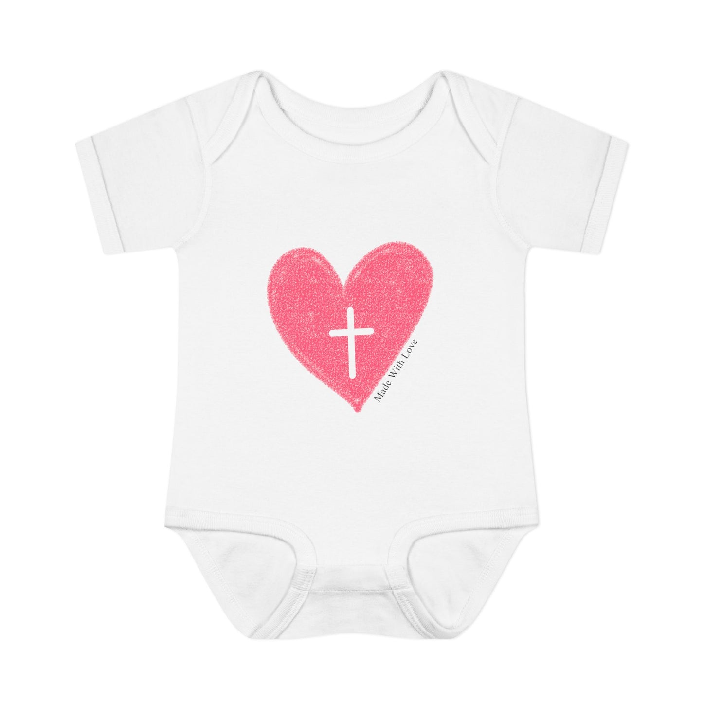 Made with Love Christian Cross Heart Heart Baby Onesie