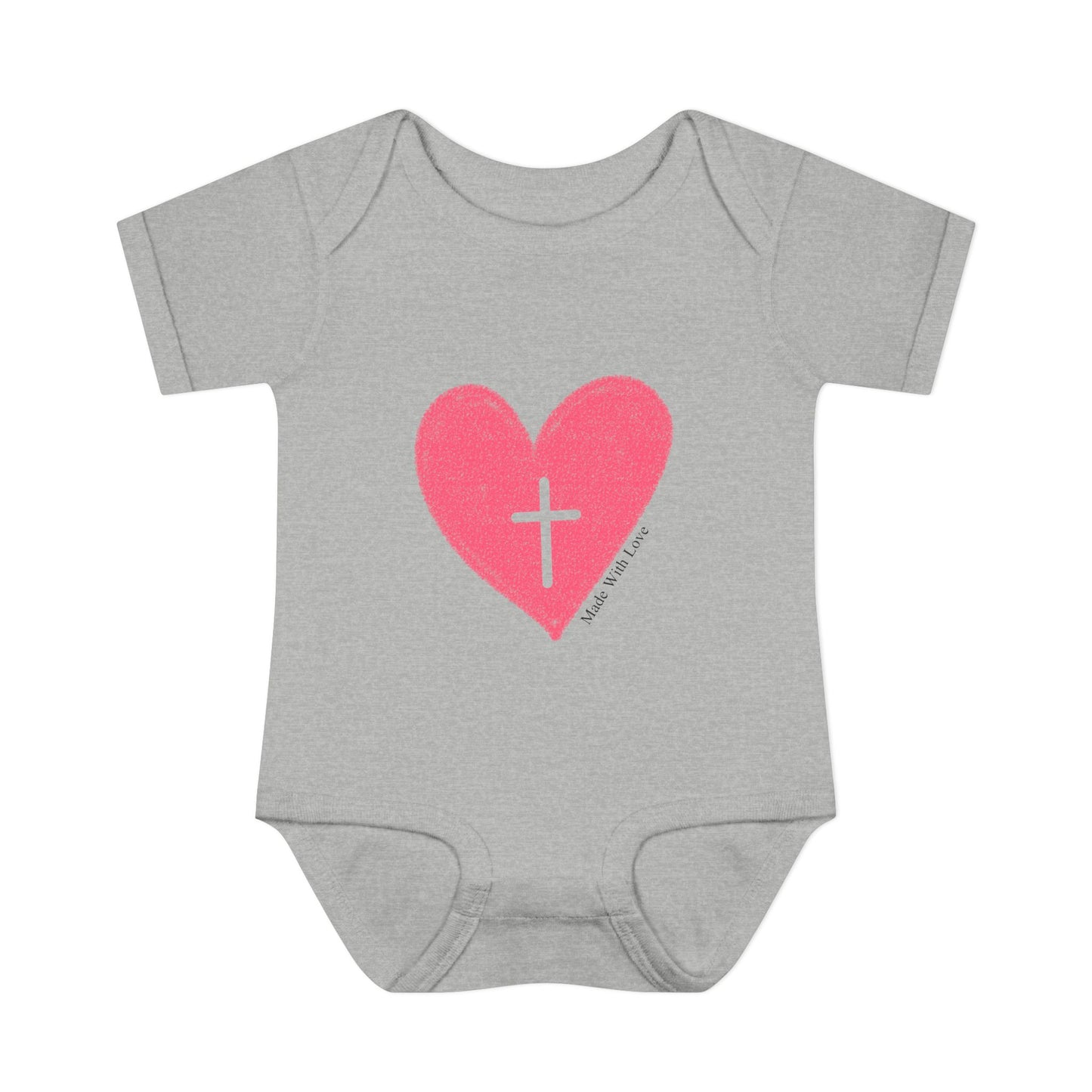 Made with Love Christian Cross Heart Heart Baby Onesie