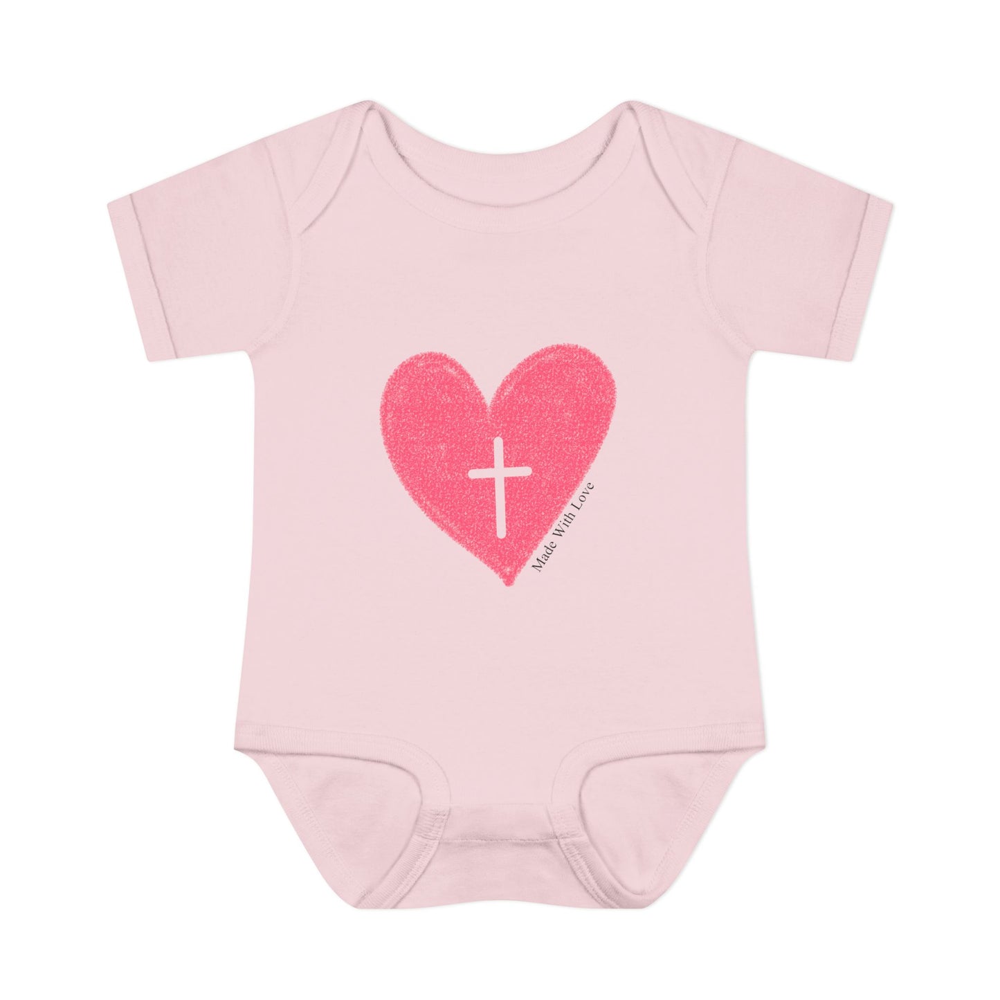 Made with Love Christian Cross Heart Heart Baby Onesie