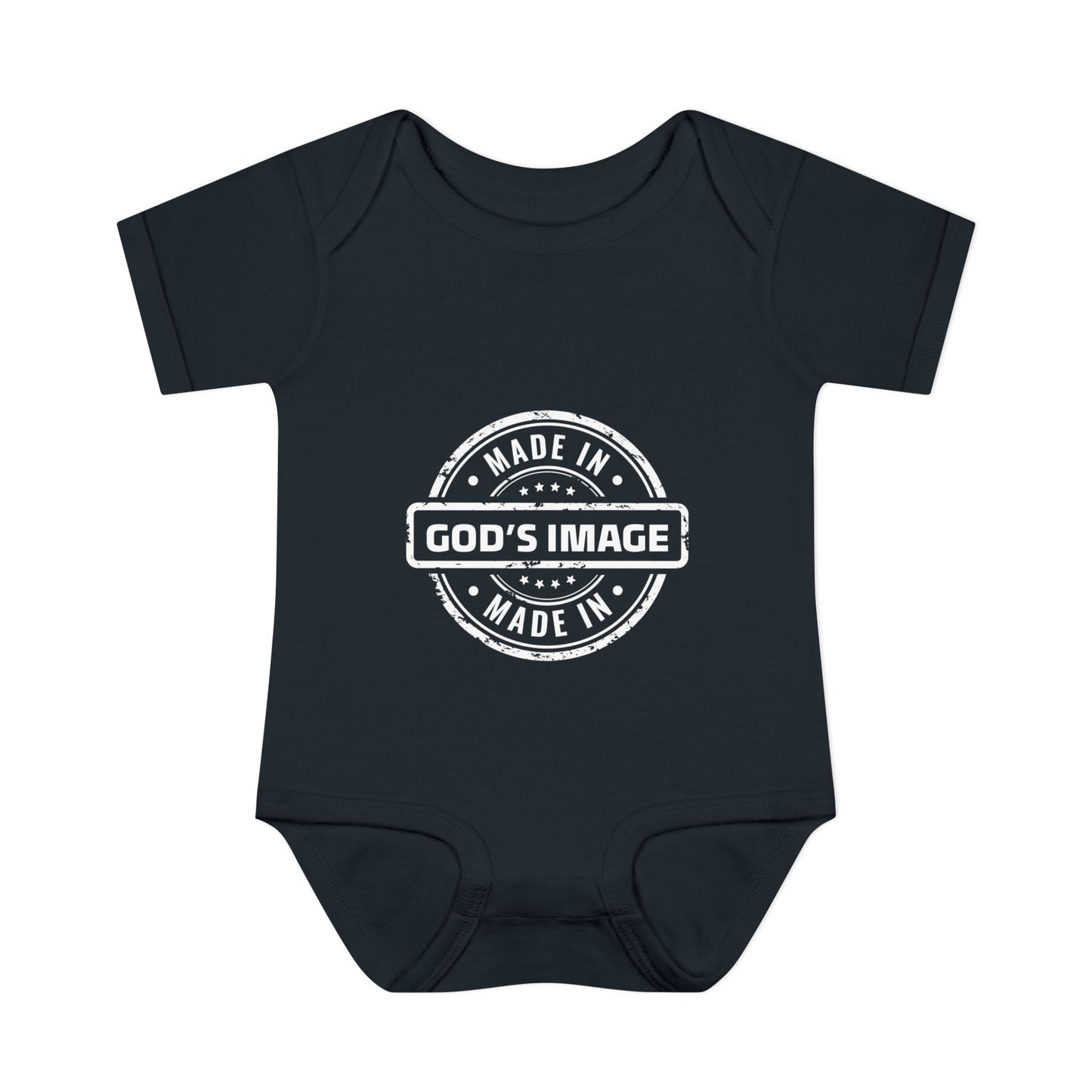 Made in God's Image Stamp Baby Onesie
