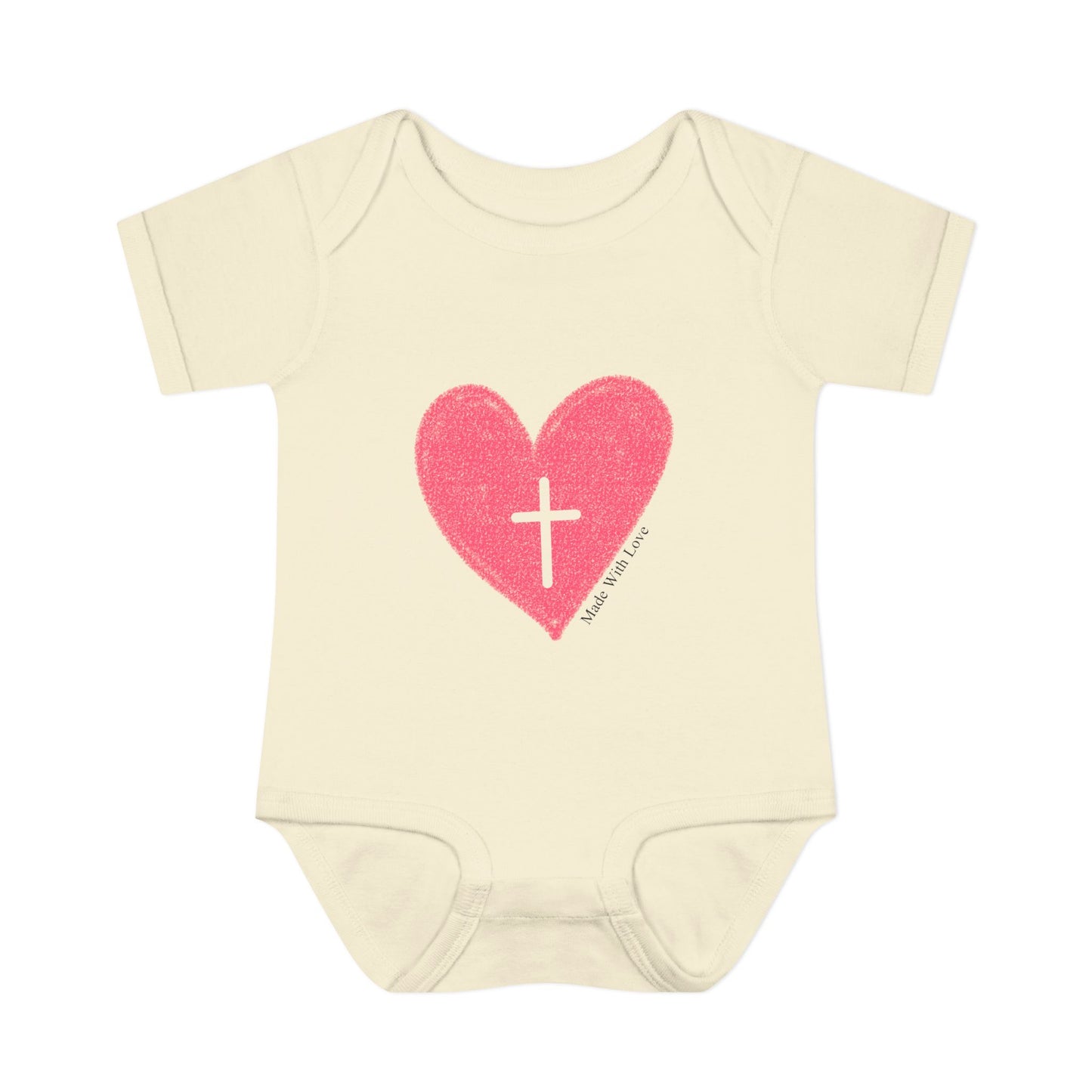 Made with Love Christian Cross Heart Heart Baby Onesie