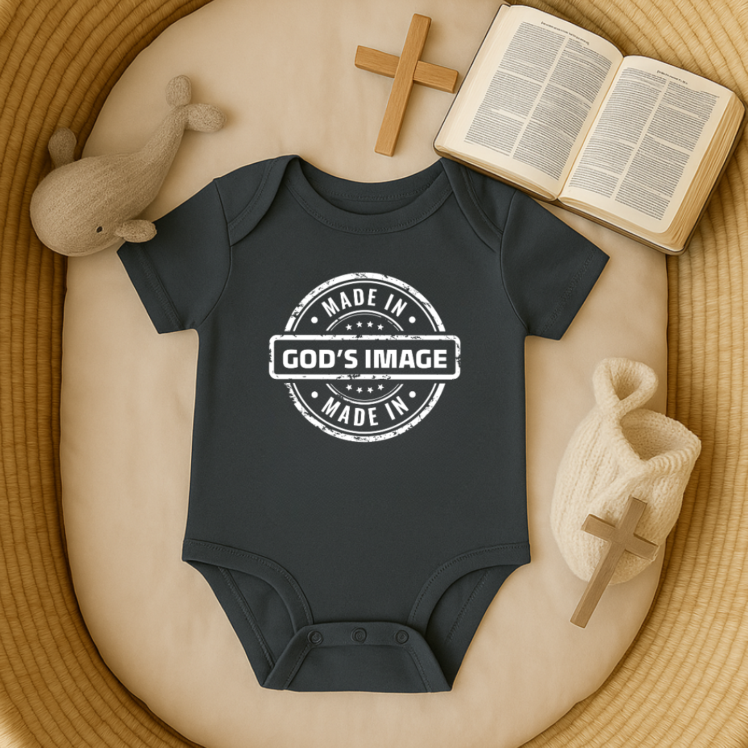 Made in God's Image Stamp Baby Onesie
