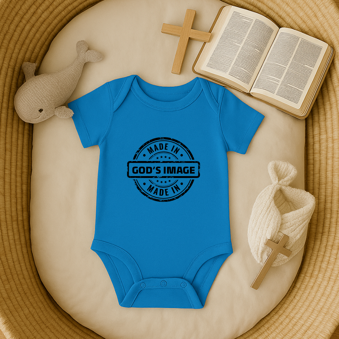 Made in God's Image Stamp Baby Onesie