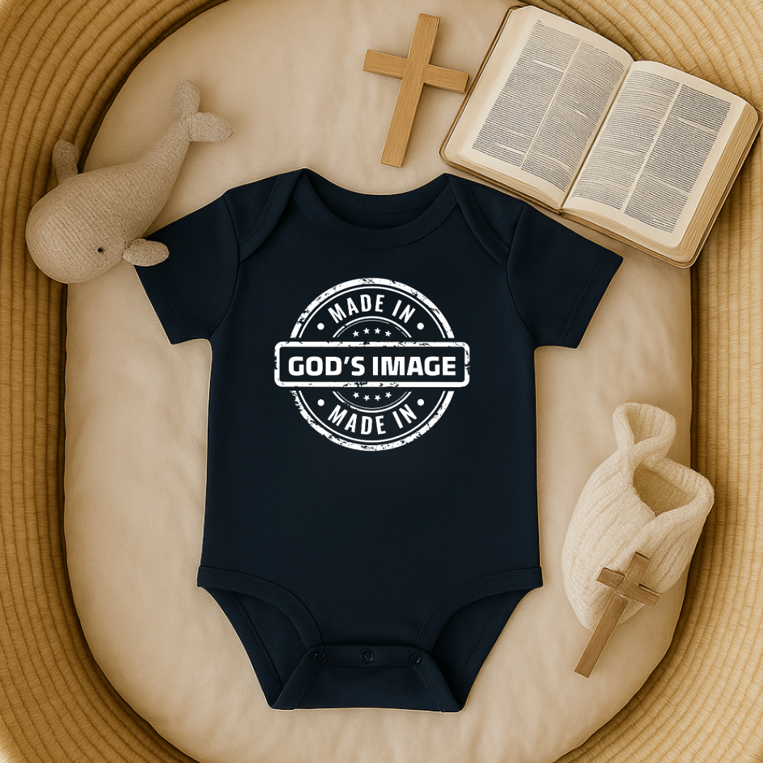 Made in God's Image Stamp Baby Onesie