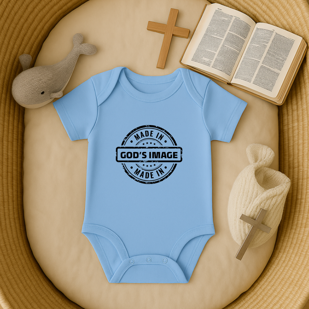 Made in God's Image Stamp Baby Onesie