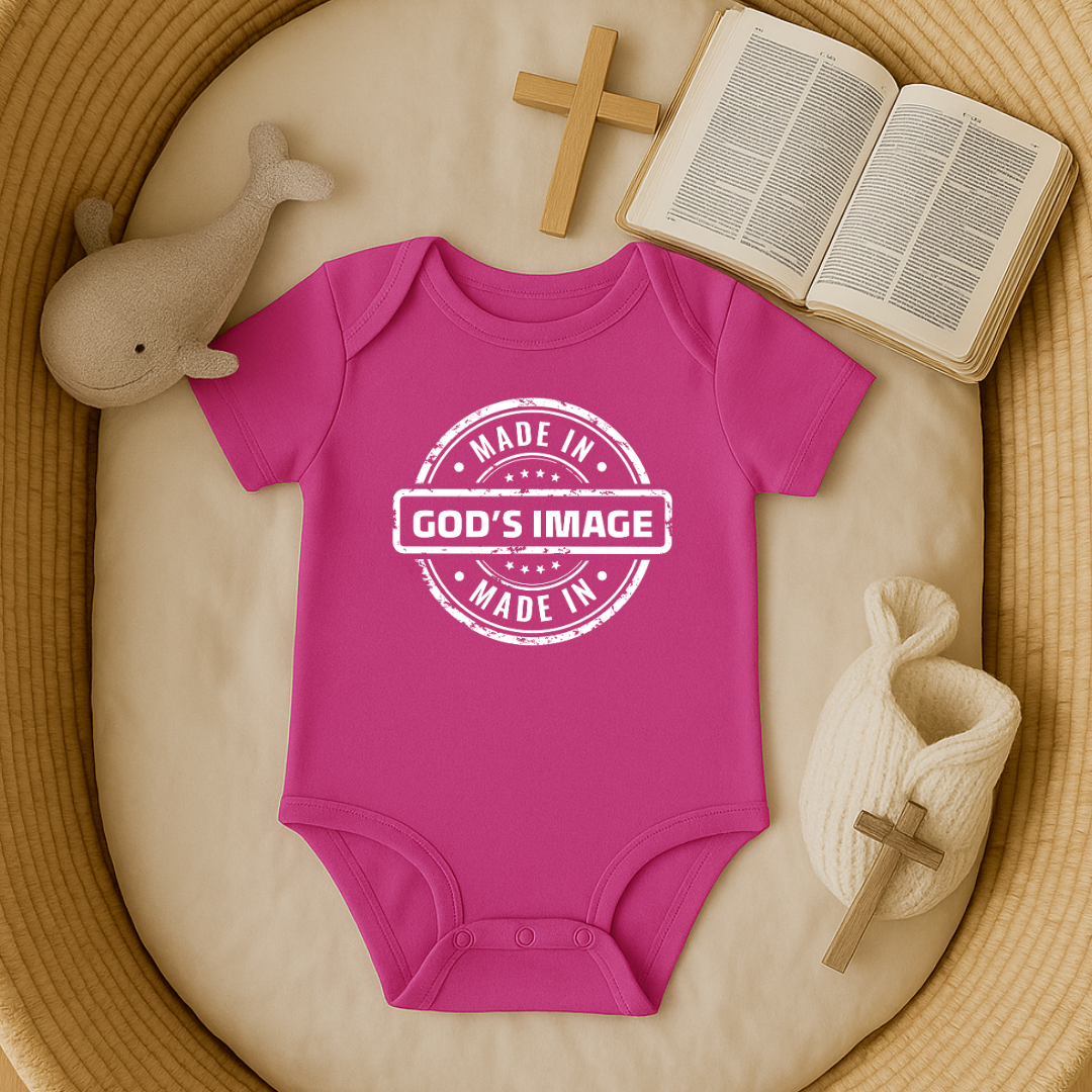 Made in God's Image Stamp Baby Onesie