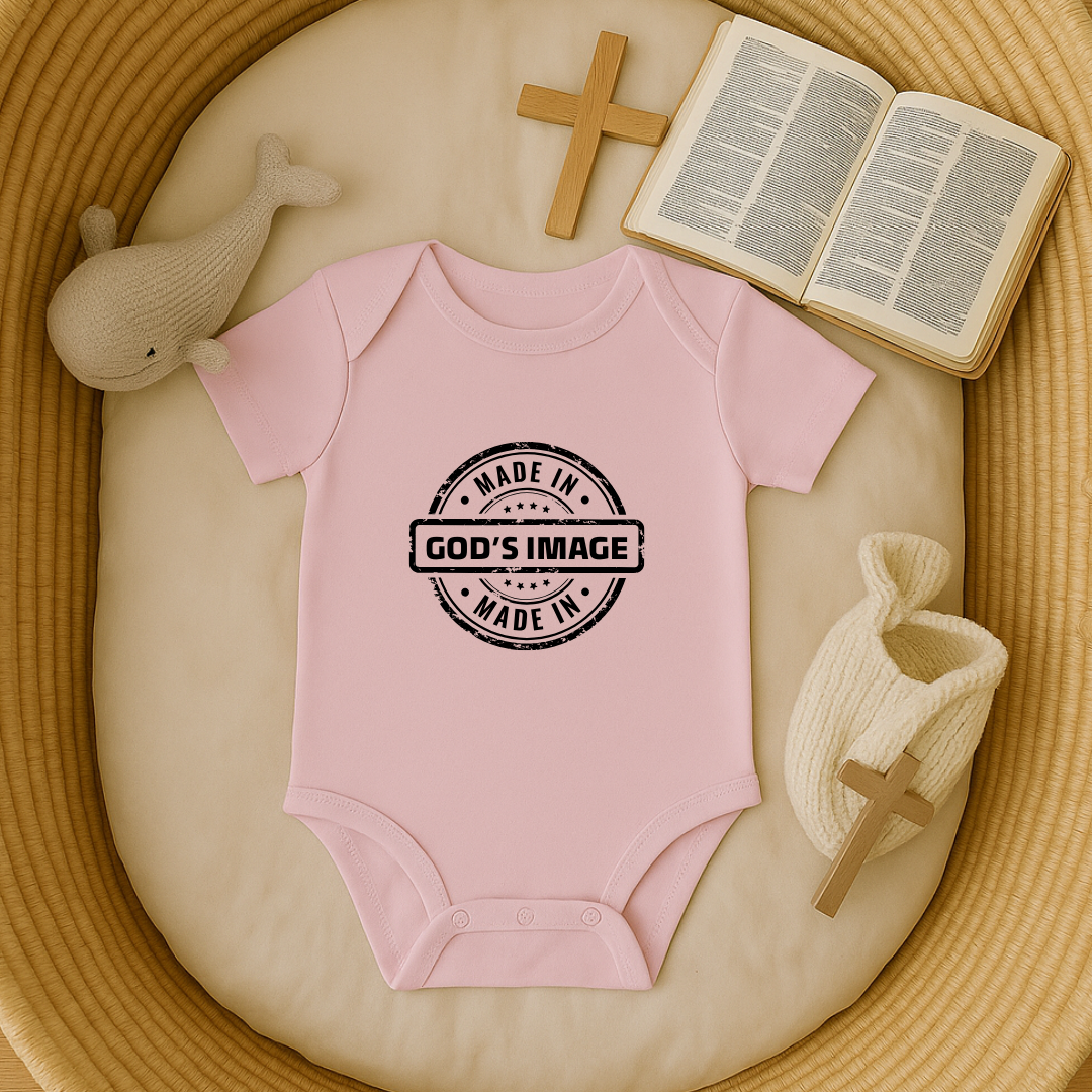 Made in God's Image Stamp Baby Onesie