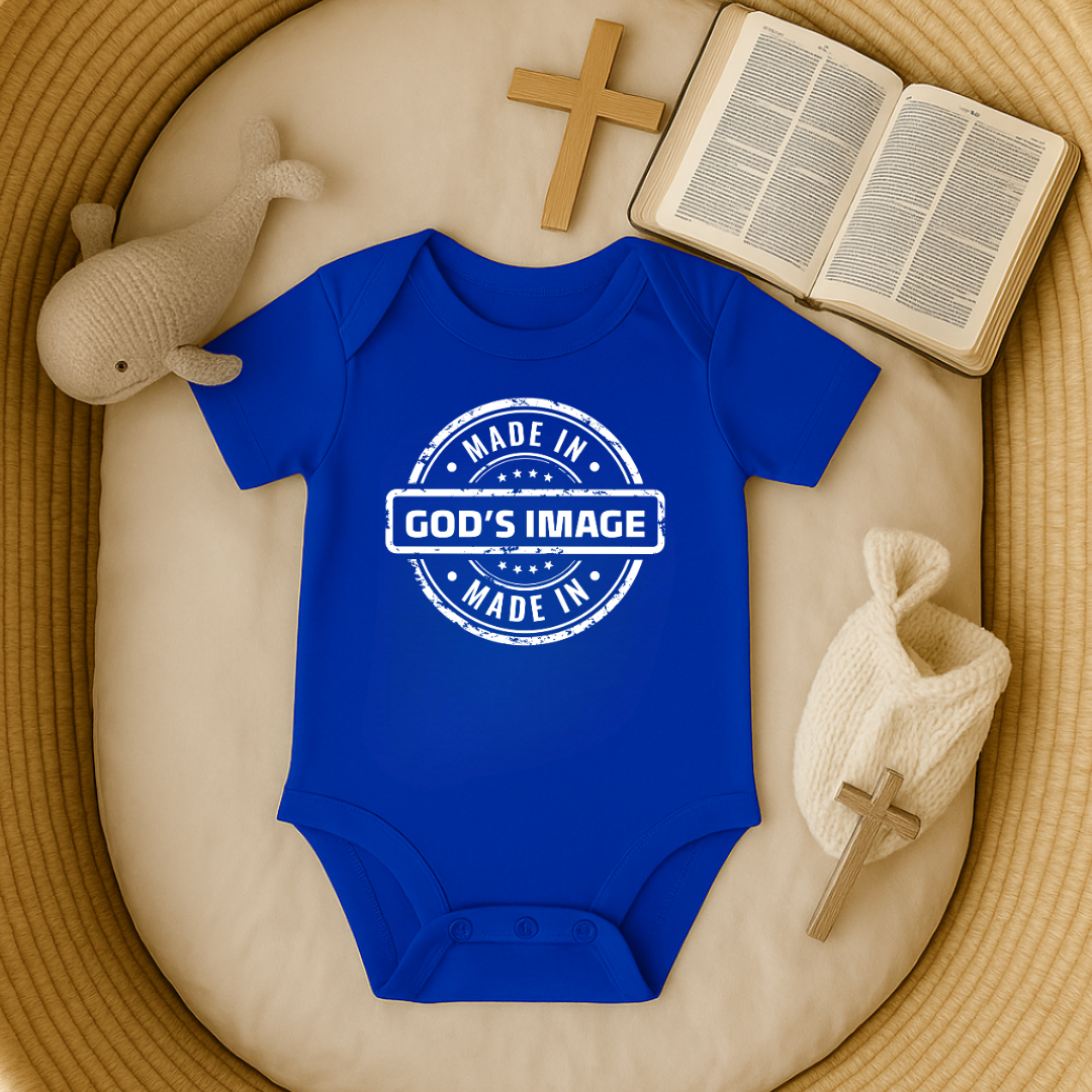 Made in God's Image Stamp Baby Onesie