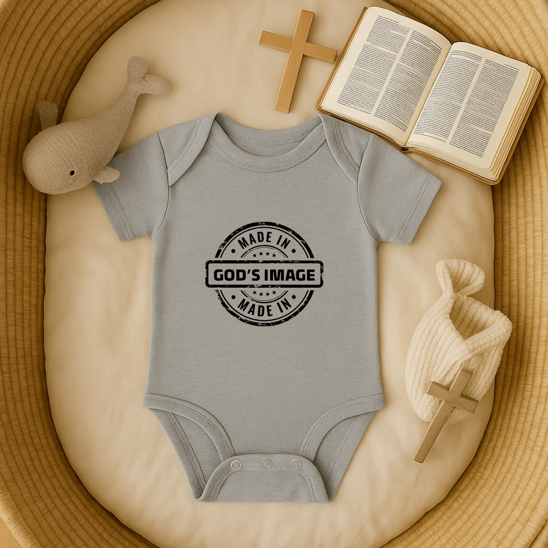 Made in God's Image Stamp Baby Onesie