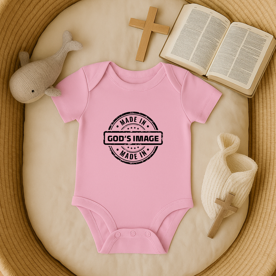 Made in God's Image Stamp Baby Onesie
