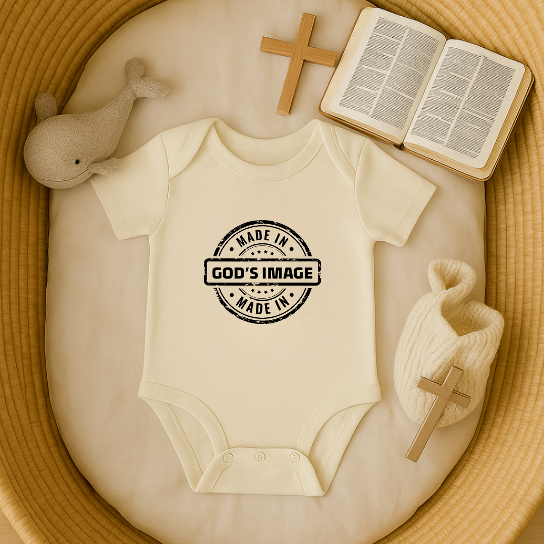 Made in God's Image Stamp Baby Onesie