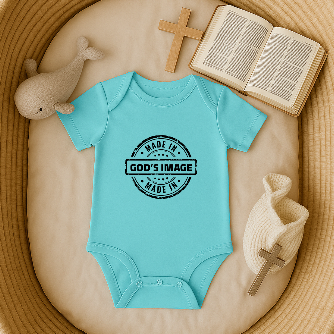 Made in God's Image Stamp Baby Onesie