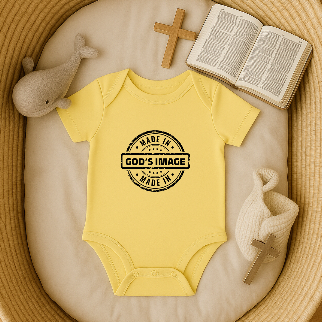 Made in God's Image Stamp Baby Onesie