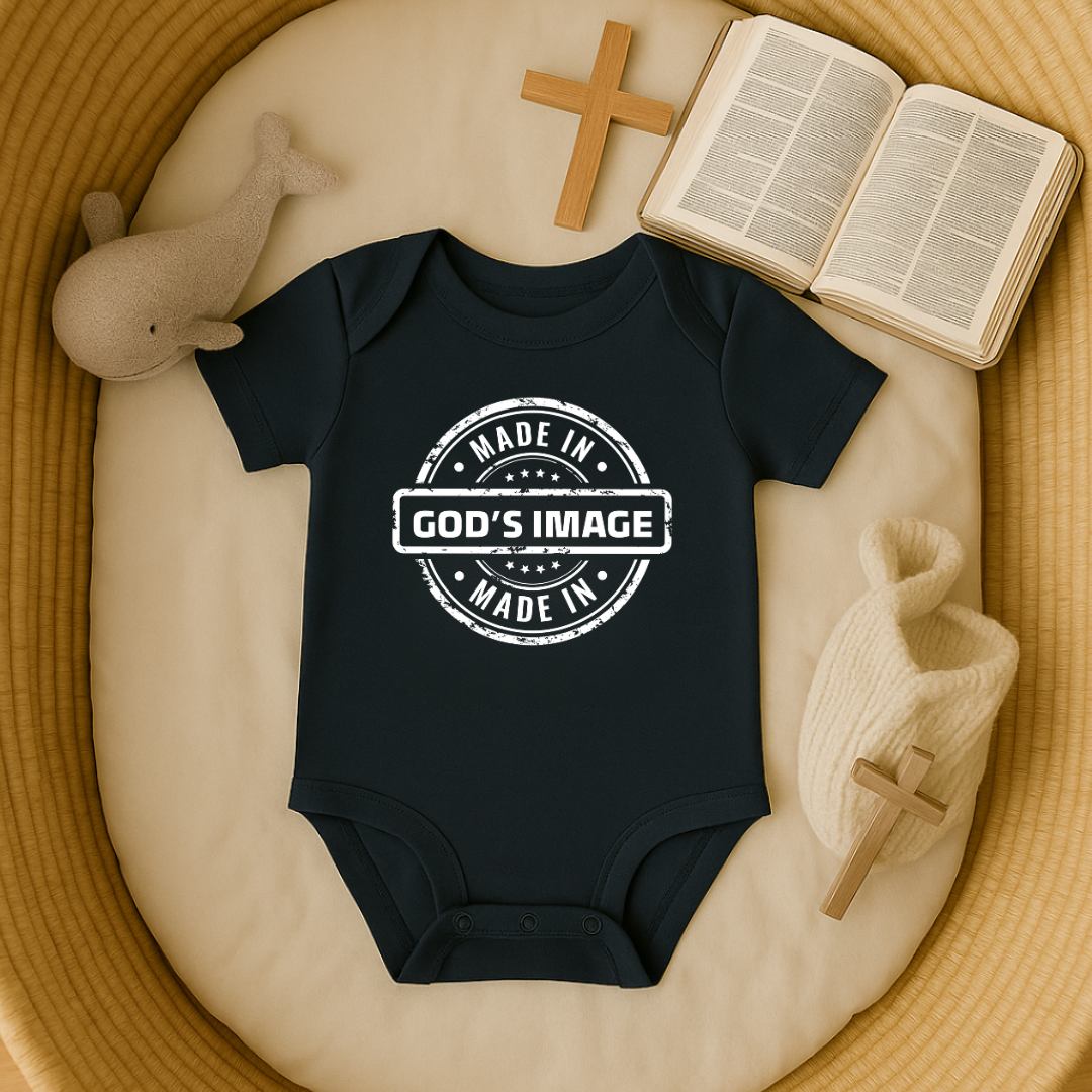 Made in God's Image Stamp Baby Onesie