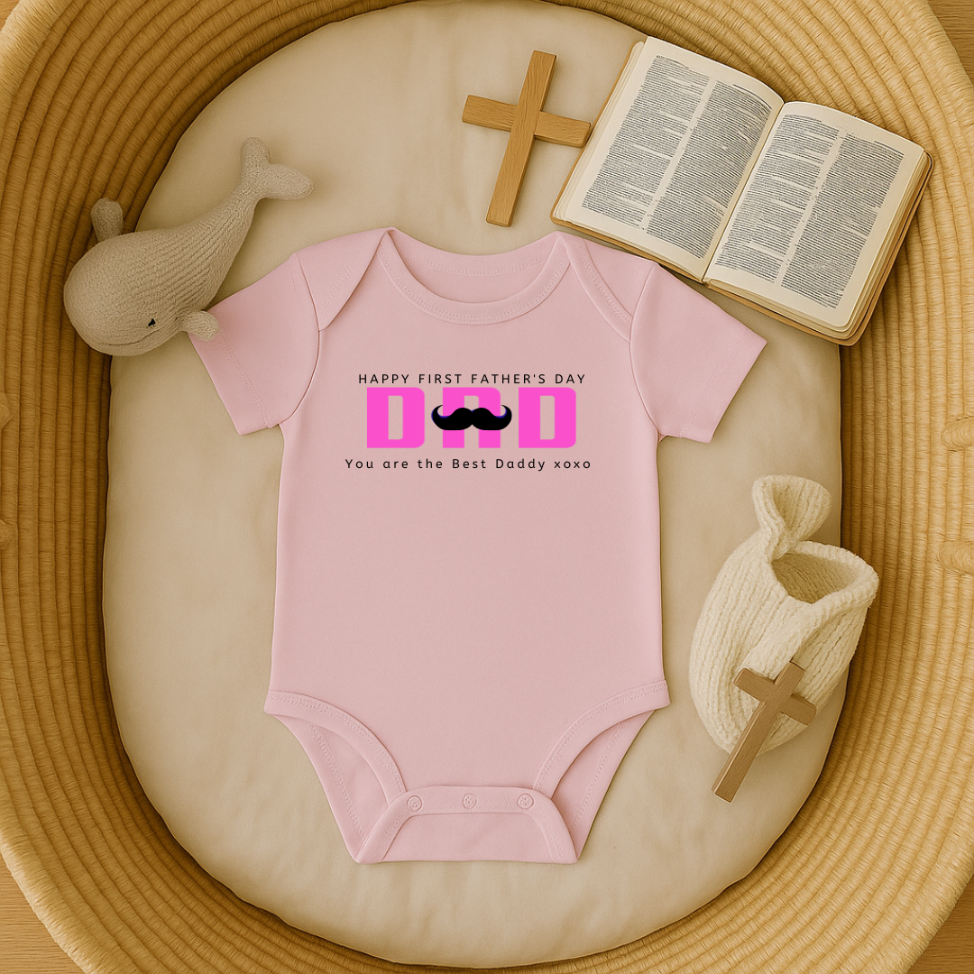 Happy Fathers Day Dad (Pink) Moustache Onesie