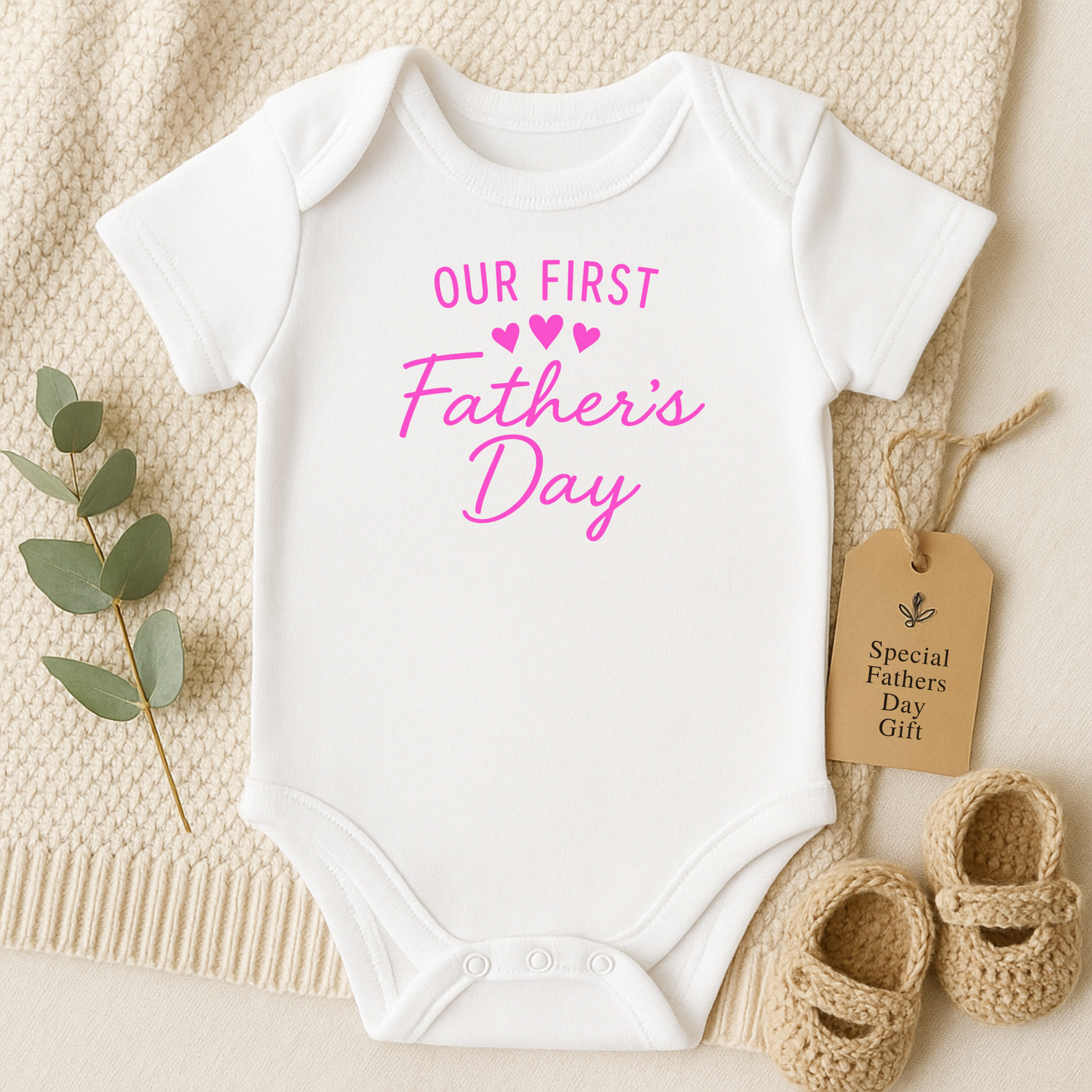 Our First Fathers Day (Pink) Onesie