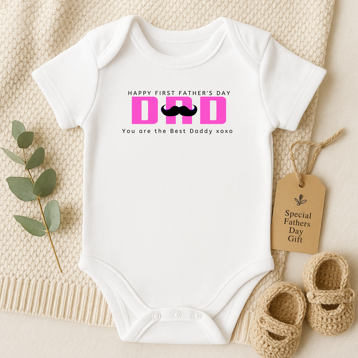 Happy Fathers Day Dad (Pink) Moustache Onesie