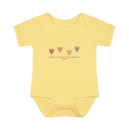 Look at What God Sent Us Cute Boho Hearts Baby Onesie
