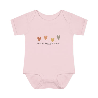 Look at What God Sent Us Cute Boho Hearts Baby Onesie