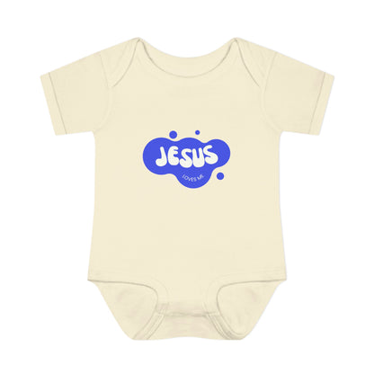 Jesus Loves Me Purple Blue Bubble Baby Onesie
