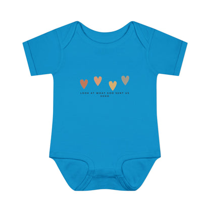Look at What God Sent Us Cute Boho Hearts Baby Onesie