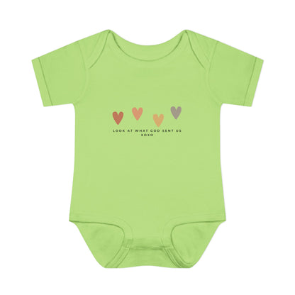 Look at What God Sent Us Cute Boho Hearts Baby Onesie