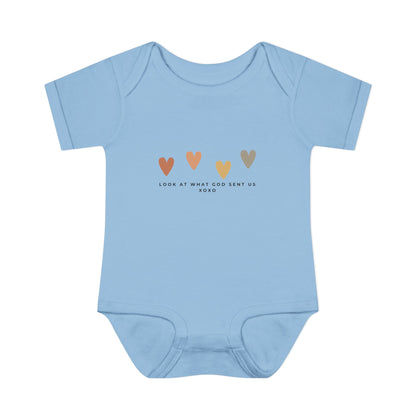 Look at What God Sent Us Cute Boho Hearts Baby Onesie