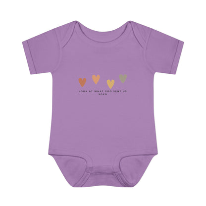Look at What God Sent Us Cute Boho Hearts Baby Onesie