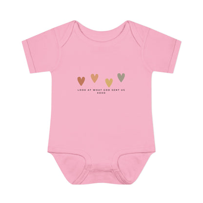 Look at What God Sent Us Cute Boho Hearts Baby Onesie