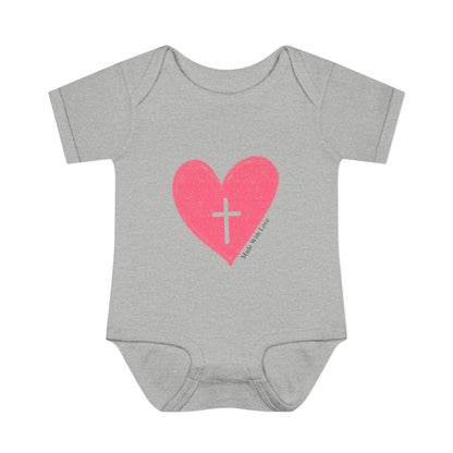 Made with Love Christian Cross Heart Heart Baby Onesie