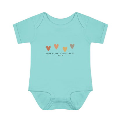 Look at What God Sent Us Cute Boho Hearts Baby Onesie