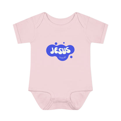 Jesus Loves Me Purple Blue Bubble Baby Onesie