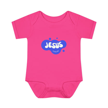 Jesus Loves Me Purple Blue Bubble Baby Onesie