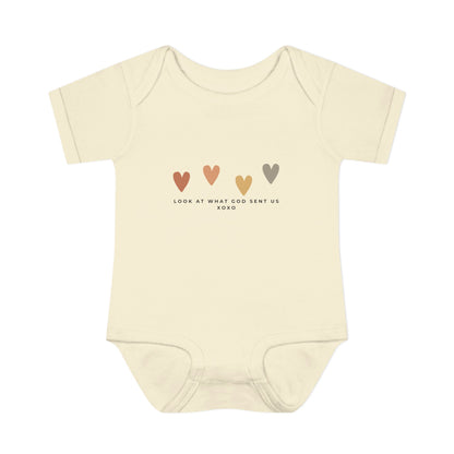 Look at What God Sent Us Cute Boho Hearts Baby Onesie