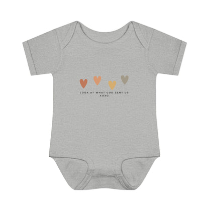 Look at What God Sent Us Cute Boho Hearts Baby Onesie