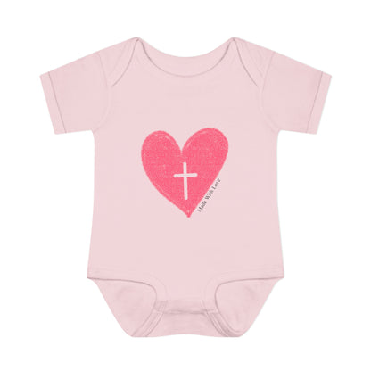 Made with Love Christian Cross Heart Heart Baby Onesie