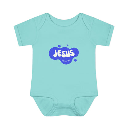 Jesus Loves Me Purple Blue Bubble Baby Onesie
