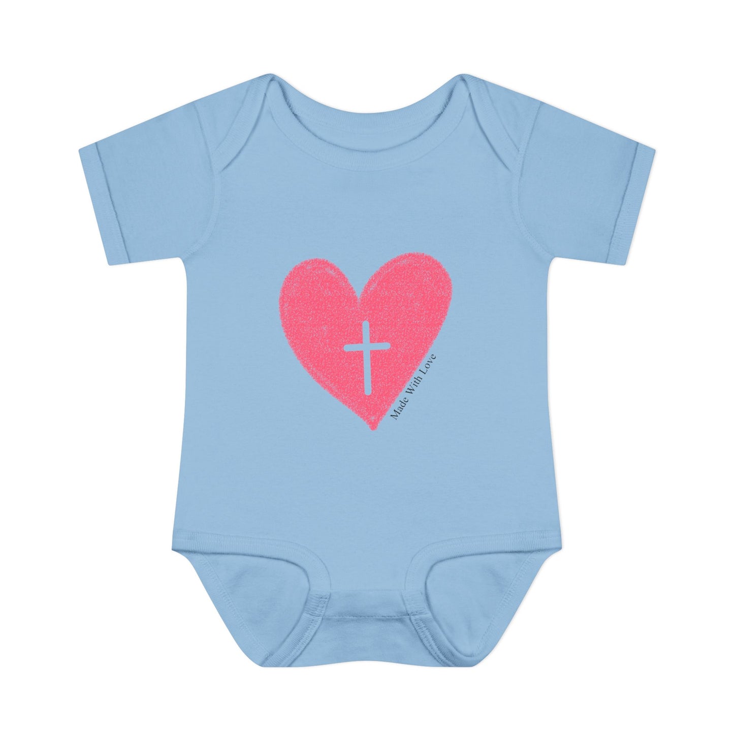 Made with Love Christian Cross Heart Heart Baby Onesie