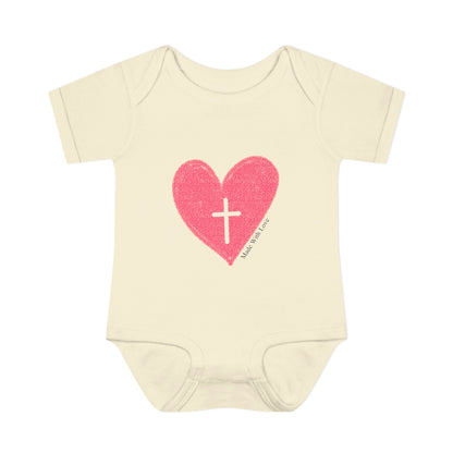 Made with Love Christian Cross Heart Heart Baby Onesie
