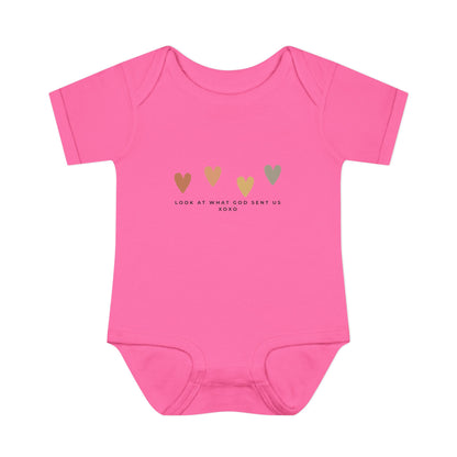 Look at What God Sent Us Cute Boho Hearts Baby Onesie