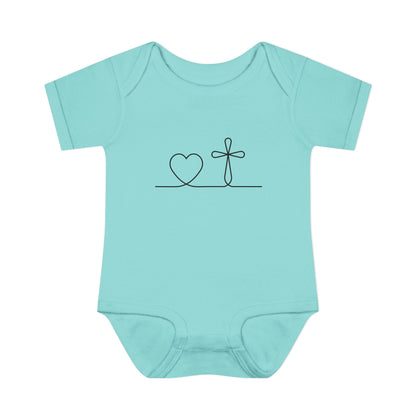 Christian Cross Heart Baby Onesie