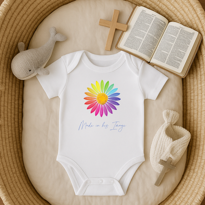 Made in His Image Rainbow Daisy Baby Onesie