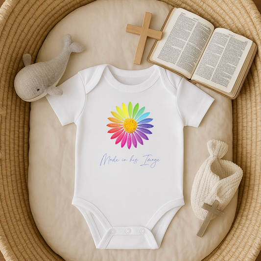 Made in His Image Rainbow Daisy Baby Onesie