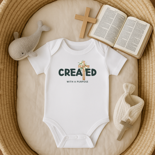 Created with a Purpose Floral Cross Baby Onesie
