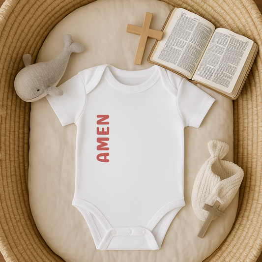 Bubble Red Amen Baby Onesie